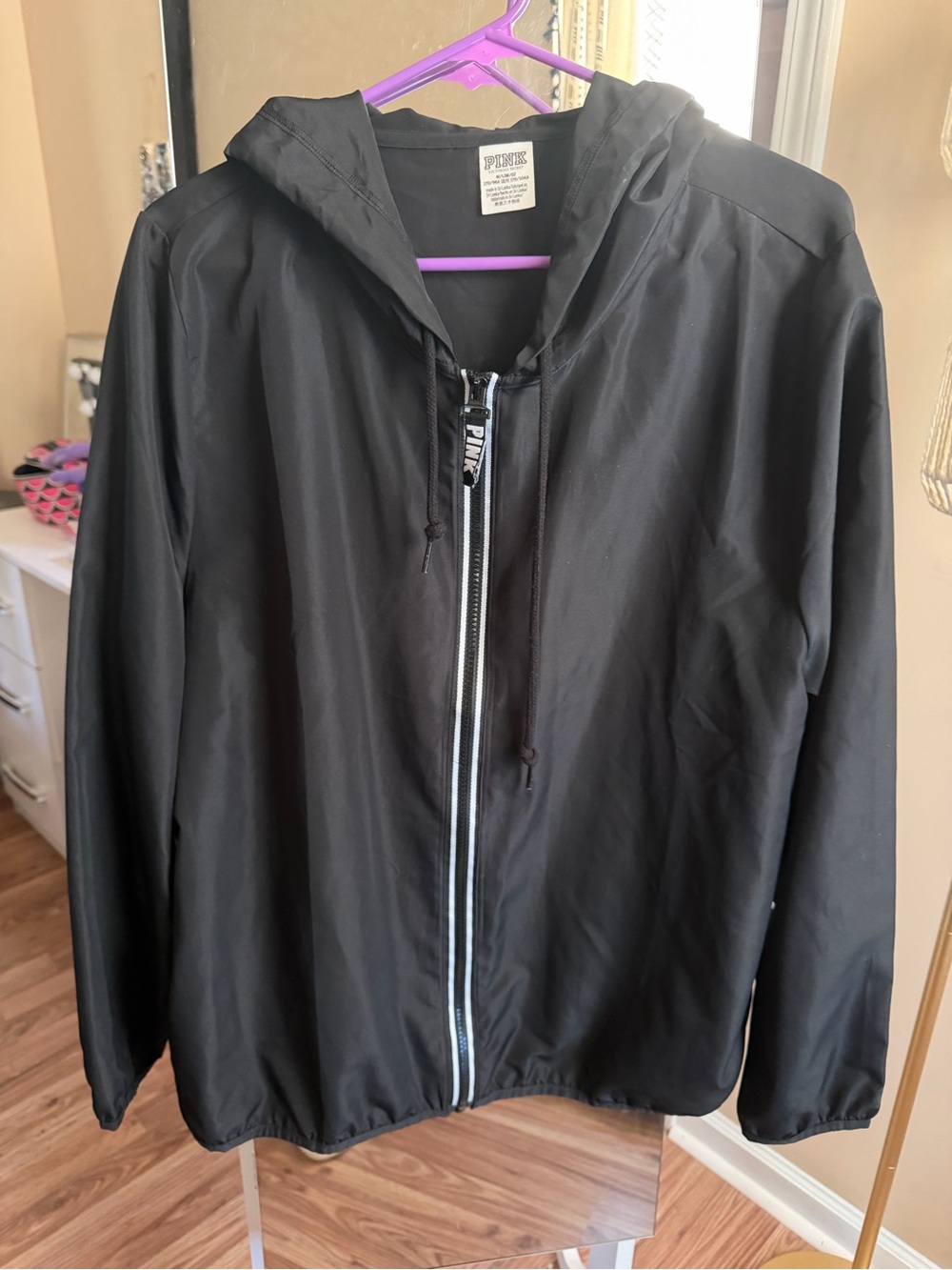 PINK Victoria's Secret Black Hooded Windbreaker Jackett